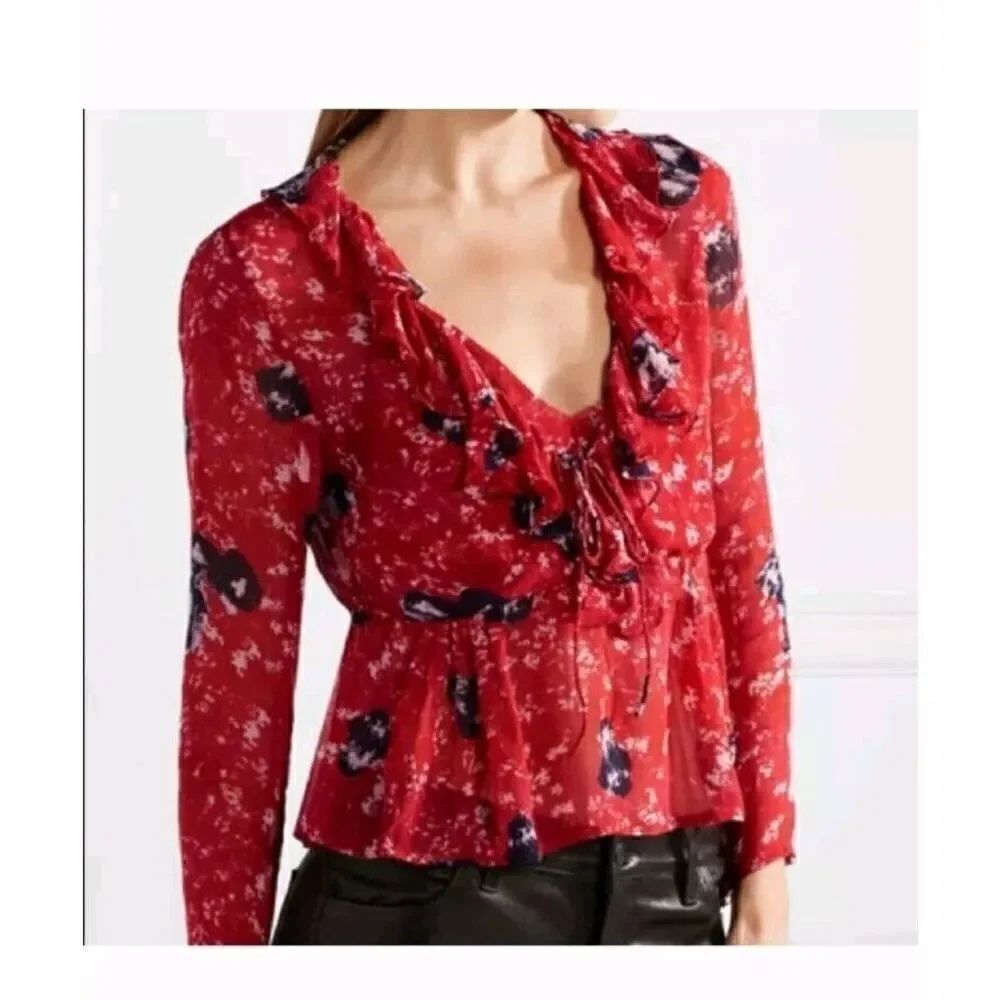 IROโVenecia Top M 38 Women's Casual Summer Printed Long Sleeves Ruffle Sizeโ6